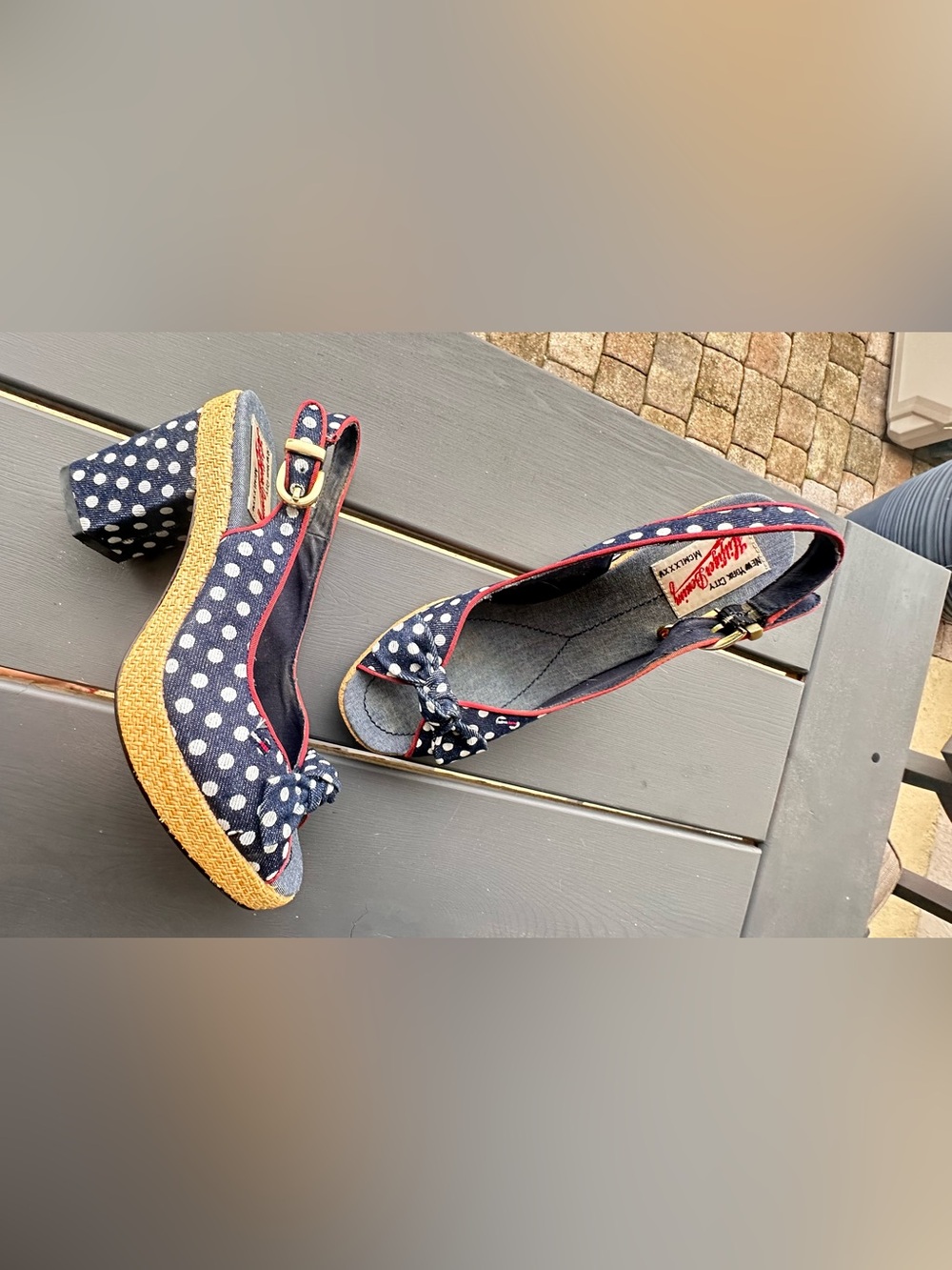 Tommy Hilfiger denim polka dot slingback wedge sandals sz 8.5 - Picture 5 of 10